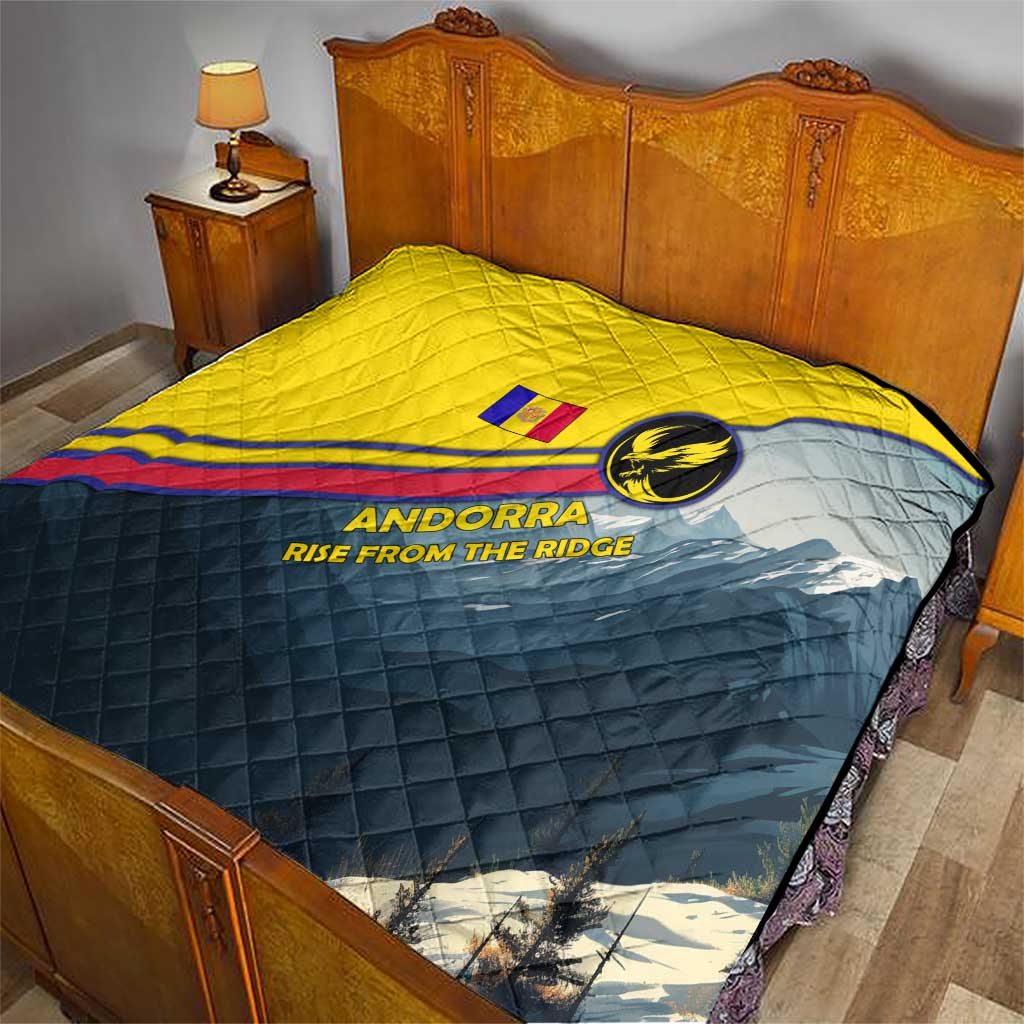 Andorra Quilt with Mountain Ridge and Eagle Emblem Design - Wonder Print Shop