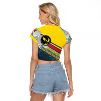 Andorra Raglan Cropped T Shirt with Mountain Ridge and Eagle Emblem Design - Wonder Print Shop