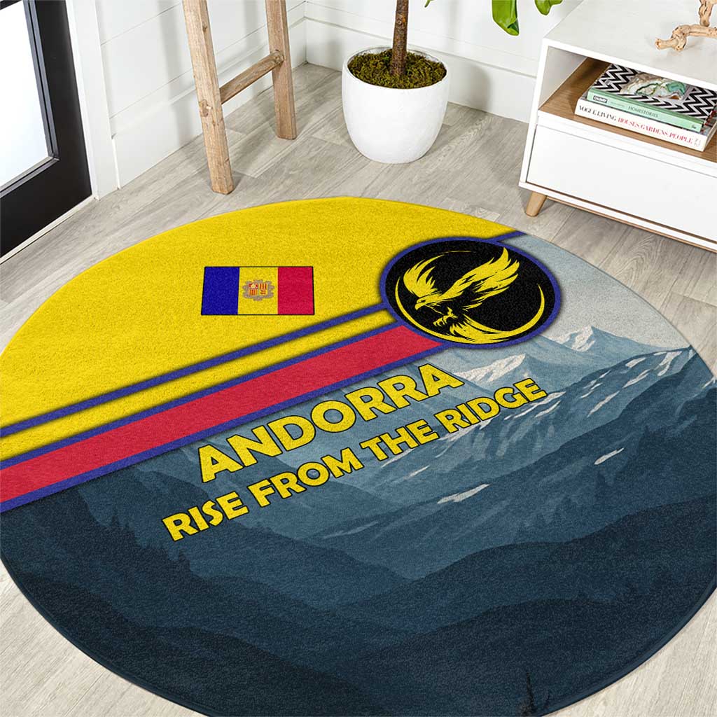 Andorra Round Carpet with Mountain Ridge and Eagle Emblem Design - Wonder Print Shop