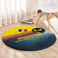 Andorra Round Carpet with Mountain Ridge and Eagle Emblem Design - Wonder Print Shop