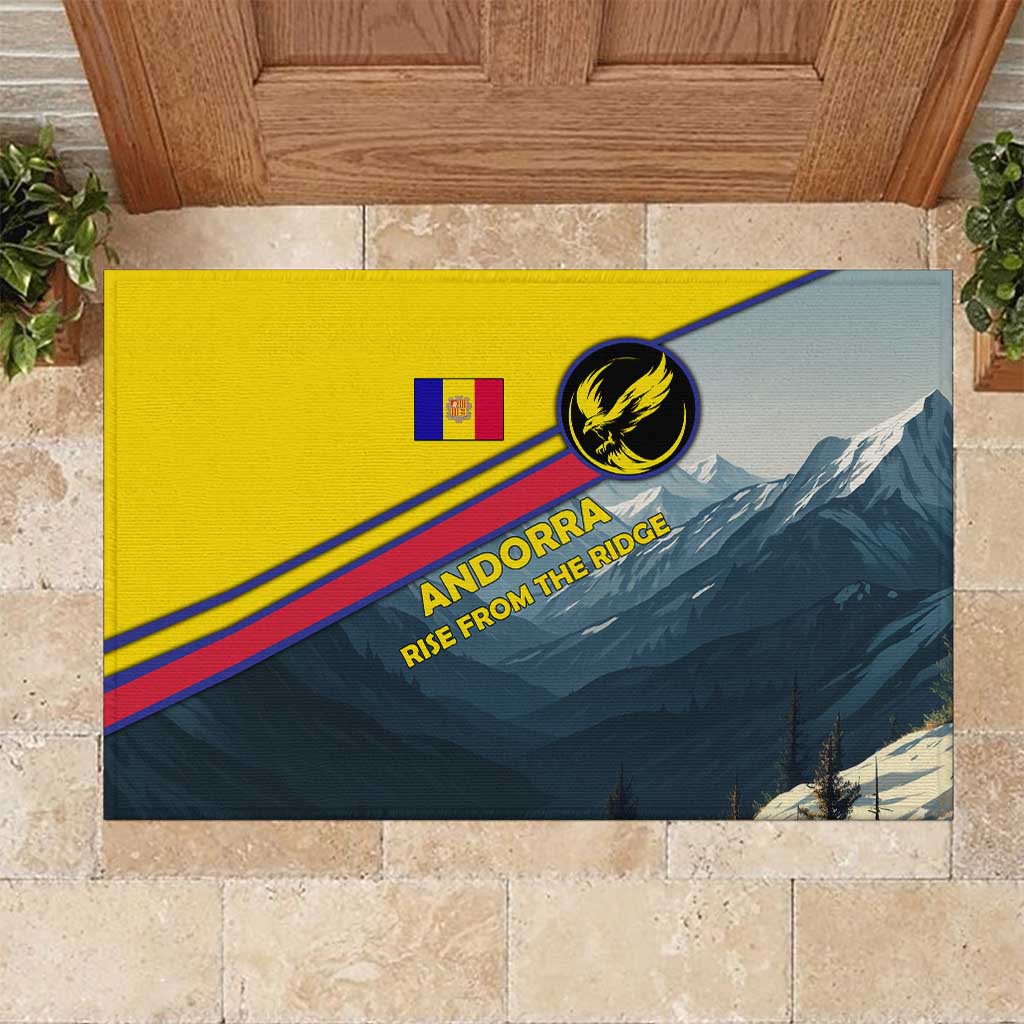 Andorra Rubber Doormat with Mountain Ridge and Eagle Emblem Design - Wonder Print Shop