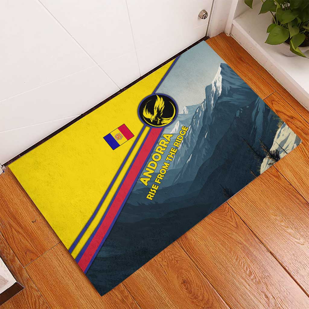 Andorra Rubber Doormat with Mountain Ridge and Eagle Emblem Design - Wonder Print Shop