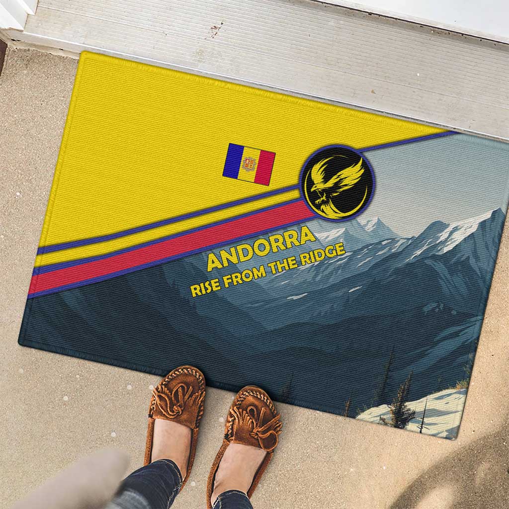 Andorra Rubber Doormat with Mountain Ridge and Eagle Emblem Design - Wonder Print Shop