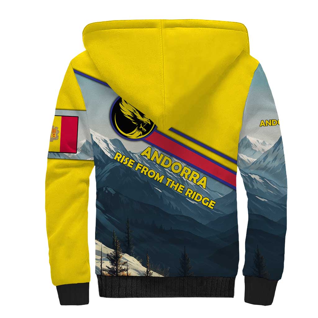 Andorra Sherpa Hoodie with Mountain Ridge and Eagle Emblem Design - Wonder Print Shop