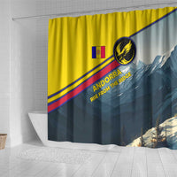 Andorra Shower Curtain with Mountain Ridge and Eagle Emblem Design - Wonder Print Shop