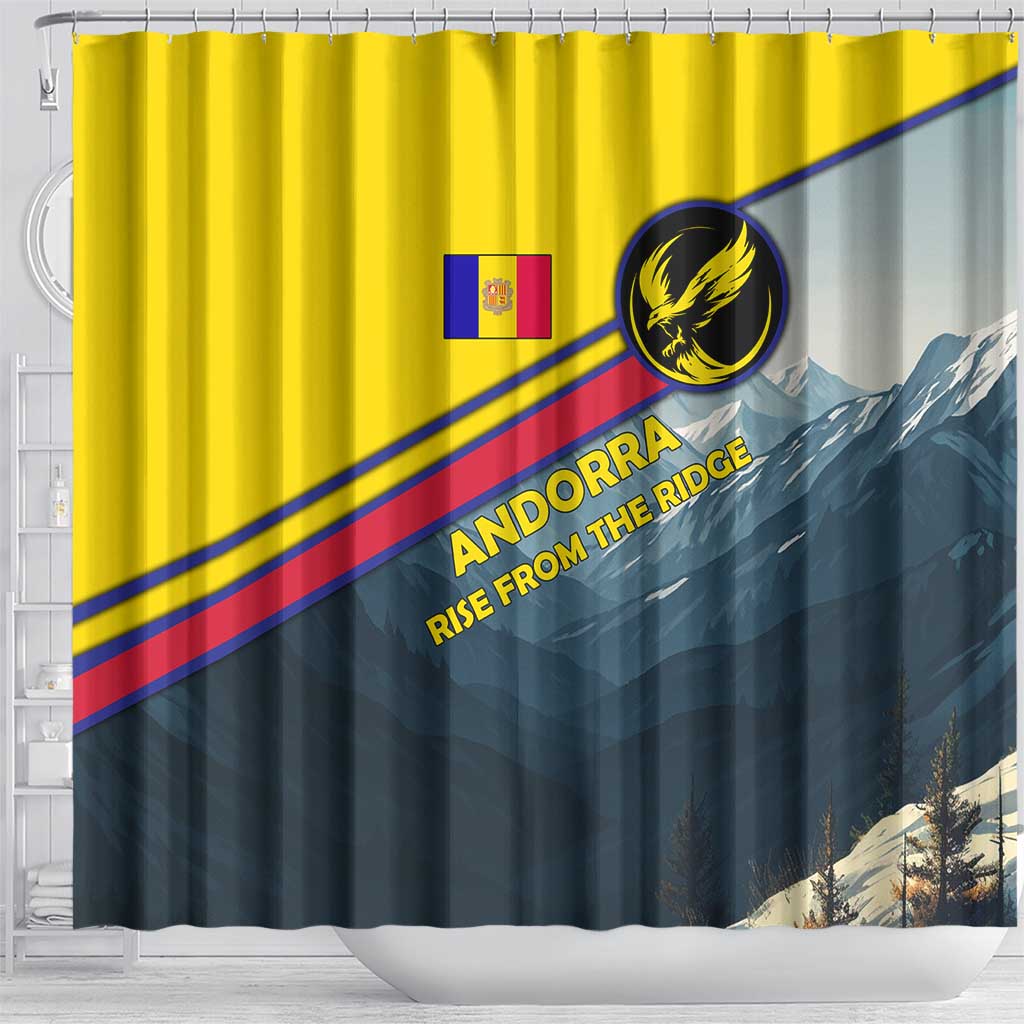Andorra Shower Curtain with Mountain Ridge and Eagle Emblem Design - Wonder Print Shop