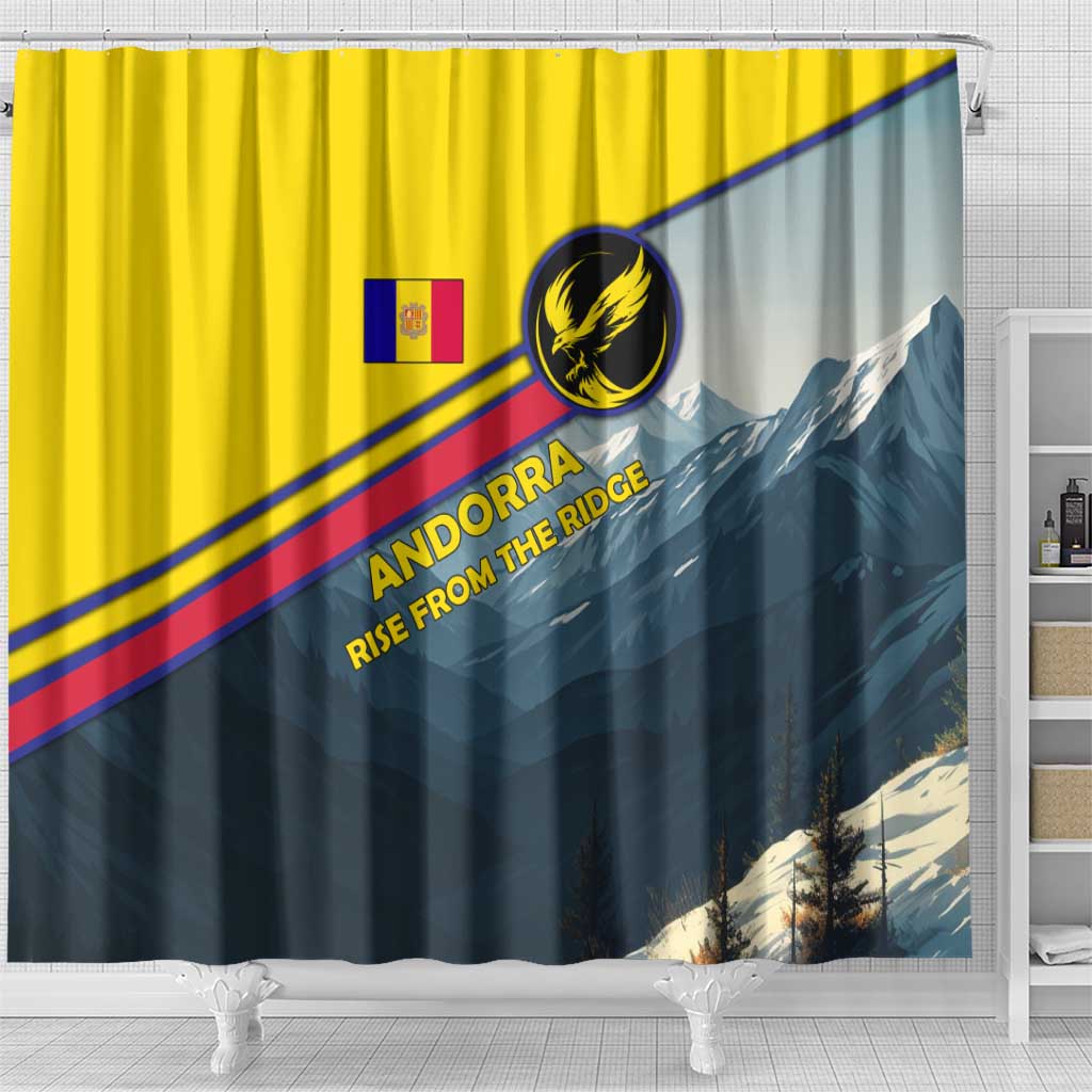 Andorra Shower Curtain with Mountain Ridge and Eagle Emblem Design - Wonder Print Shop