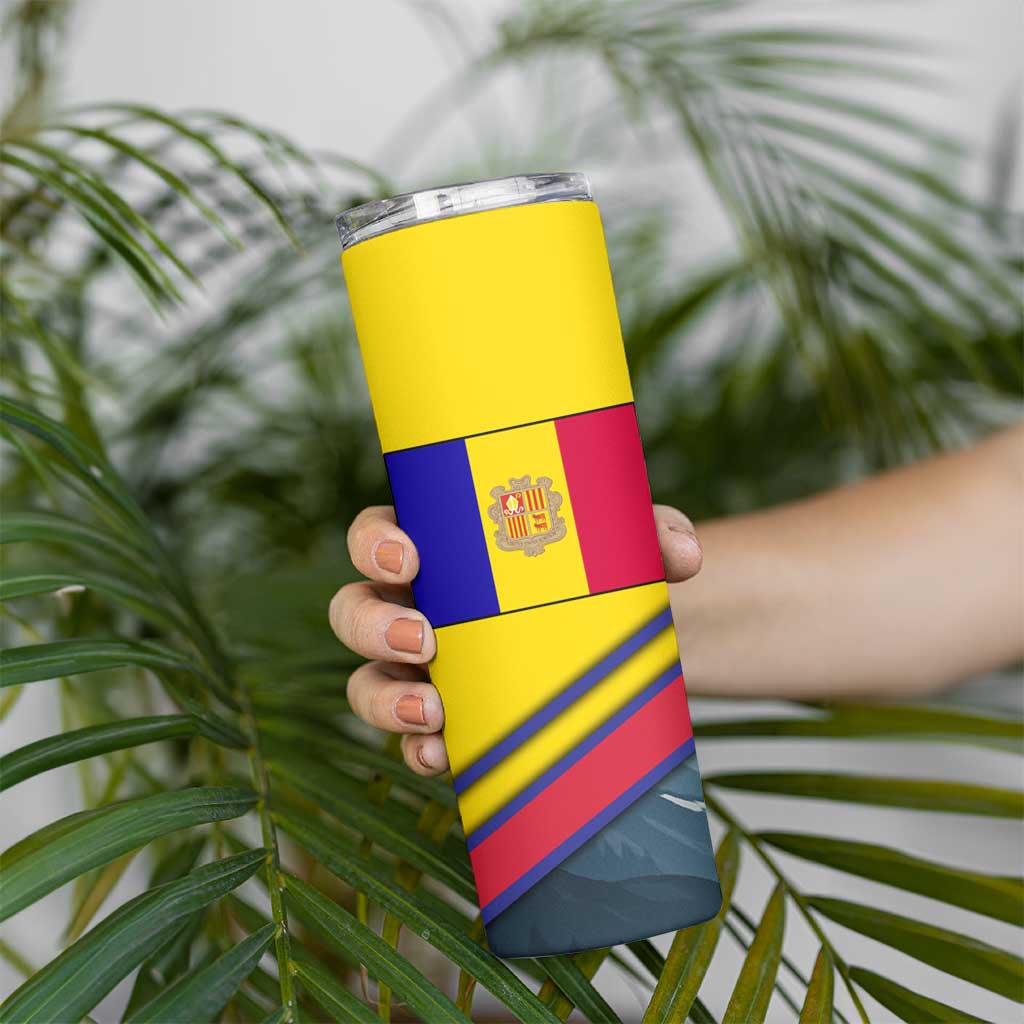 Andorra Skinny Tumbler with Mountain Ridge and Eagle Emblem Design - Wonder Print Shop