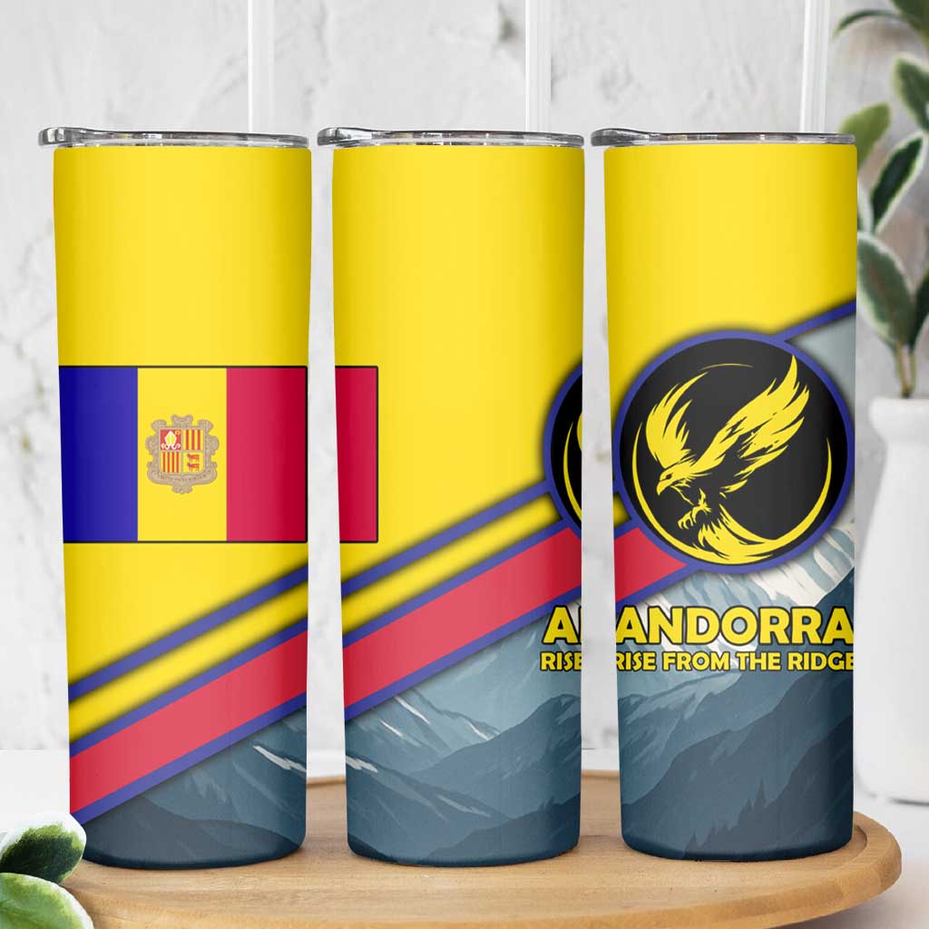 Andorra Skinny Tumbler with Mountain Ridge and Eagle Emblem Design - Wonder Print Shop
