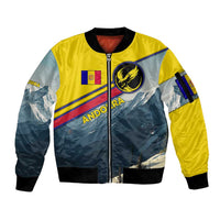 Andorra Sleeve Zip Bomber Jacket with Mountain Ridge and Eagle Emblem Design - Wonder Print Shop