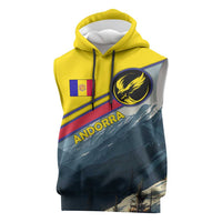 Andorra Sleeveless Hoodie with Mountain Ridge and Eagle Emblem Design - Wonder Print Shop
