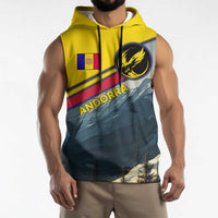 Andorra Sleeveless Hoodie with Mountain Ridge and Eagle Emblem Design - Wonder Print Shop