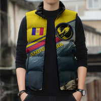 Andorra Sleeveless Puffer Jacket with Mountain Ridge and Eagle Emblem Design - Wonder Print Shop
