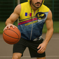 Andorra Sleeveless Zip Hoodie with Mountain Ridge and Eagle Emblem Design - Wonder Print Shop