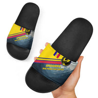 Andorra Slide Sandals with Mountain Ridge and Eagle Emblem Design - Wonder Print Shop