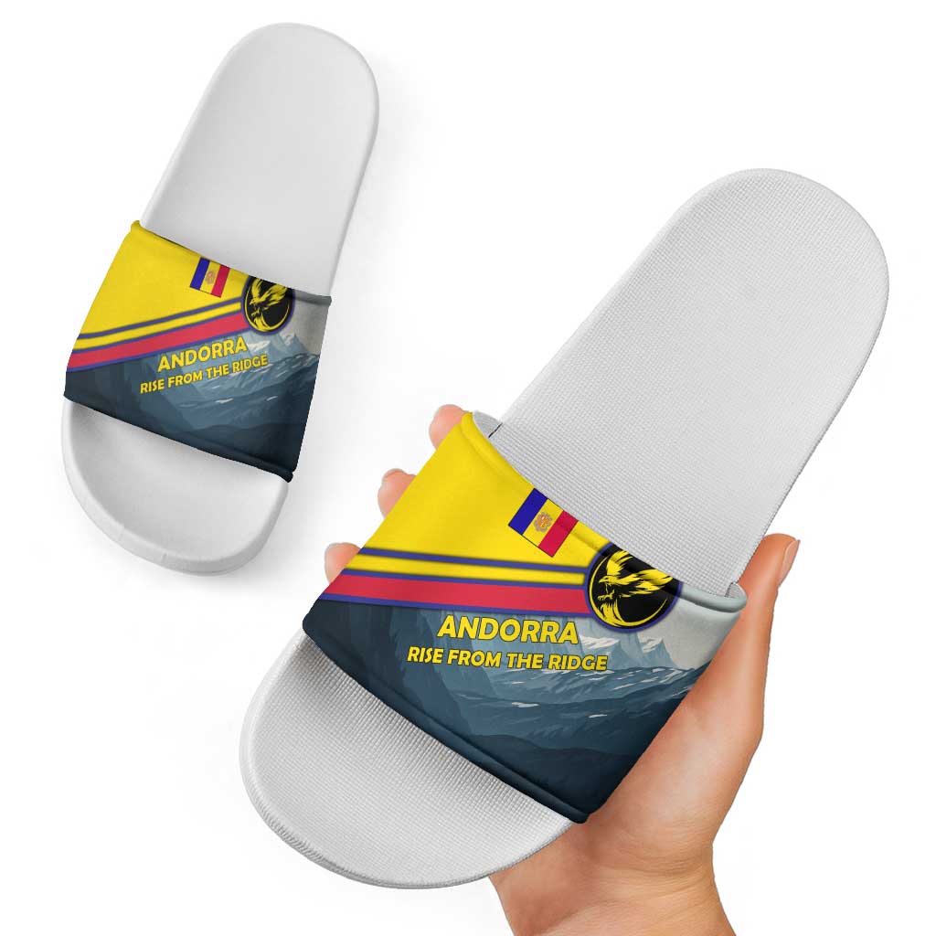 Andorra Slide Sandals with Mountain Ridge and Eagle Emblem Design - Wonder Print Shop