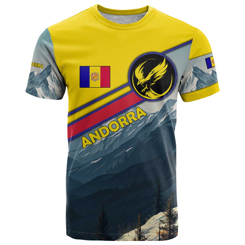 Andorra T Shirt with Mountain Ridge and Eagle Emblem Design - Wonder Print Shop