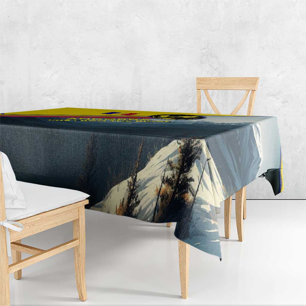 Andorra Tablecloth with Mountain Ridge and Eagle Emblem Design - Wonder Print Shop