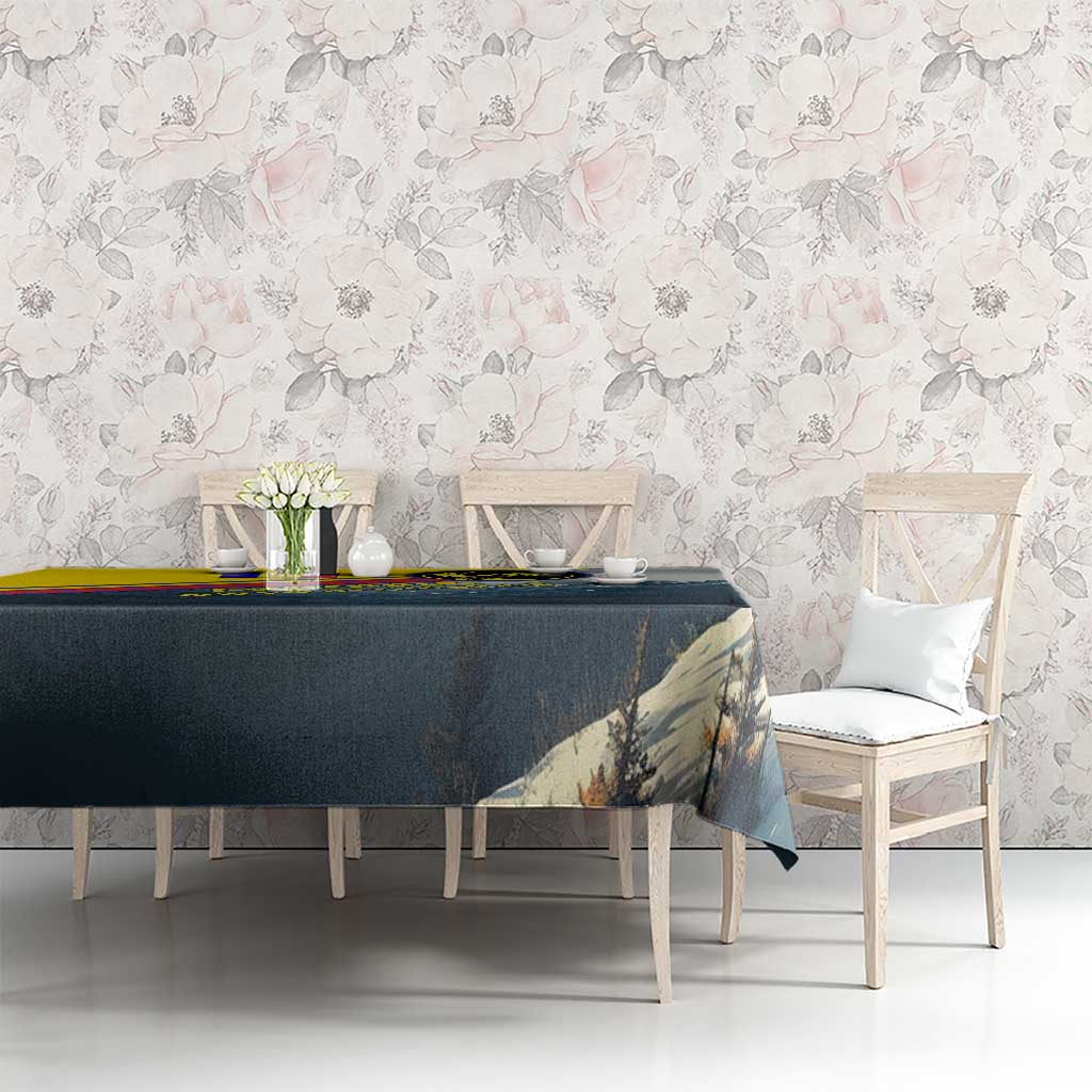 Andorra Tablecloth with Mountain Ridge and Eagle Emblem Design - Wonder Print Shop