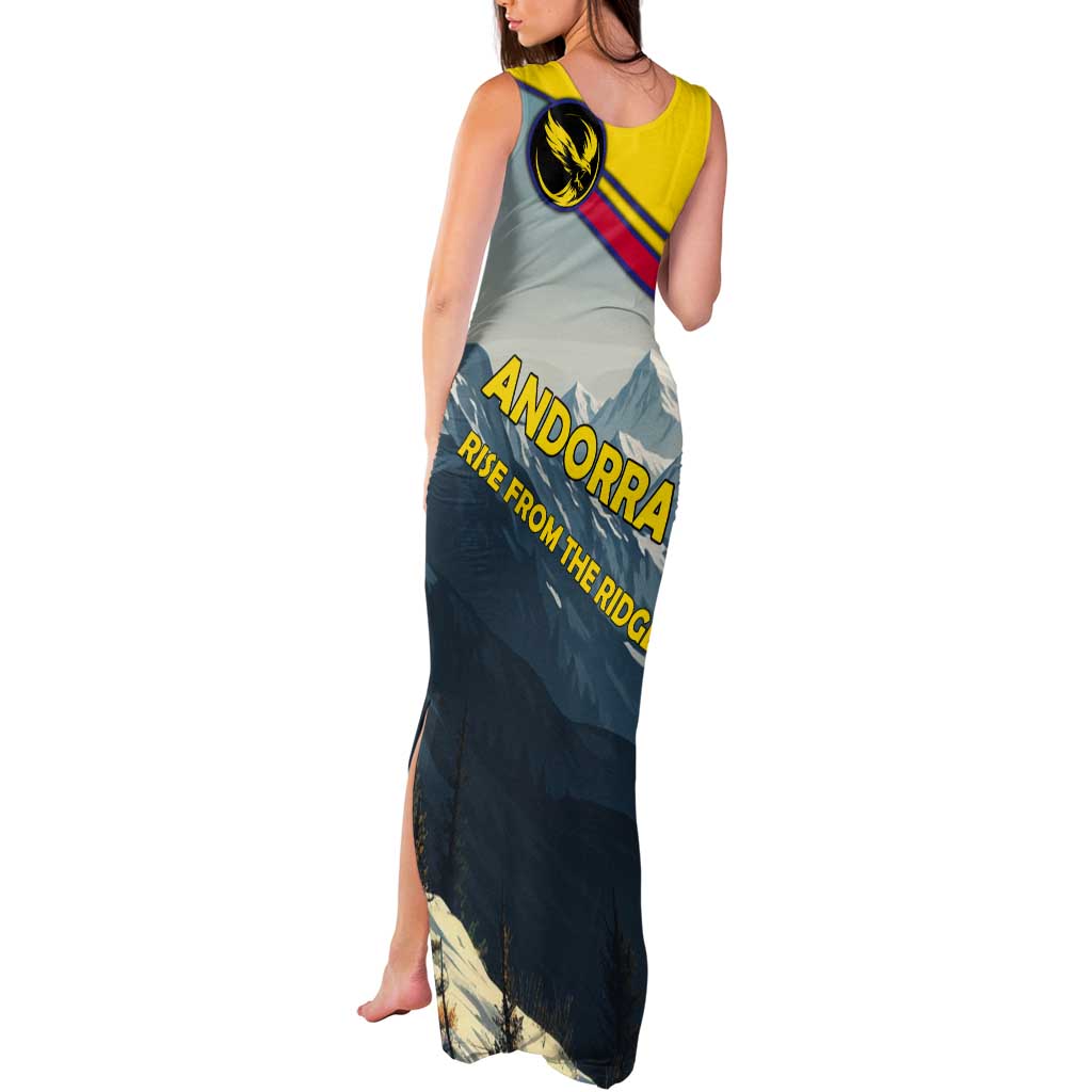 Andorra Tank Maxi Dress with Mountain Ridge and Eagle Emblem Design - Wonder Print Shop