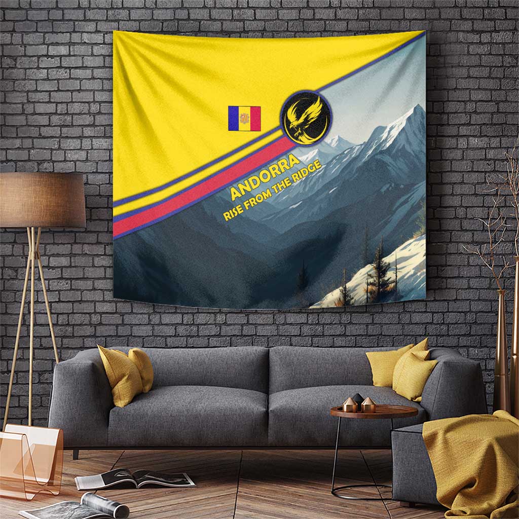 Andorra Tapestry with Mountain Ridge and Eagle Emblem Design - Wonder Print Shop