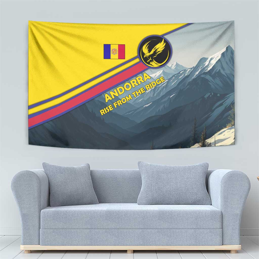 Andorra Tapestry with Mountain Ridge and Eagle Emblem Design - Wonder Print Shop