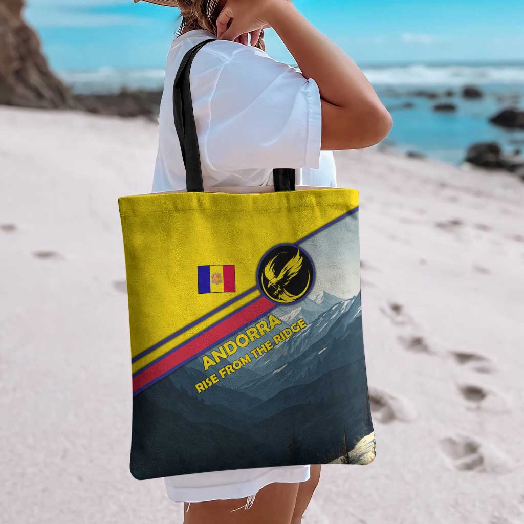 Andorra Tote Bag with Mountain Ridge and Eagle Emblem Design - Wonder Print Shop