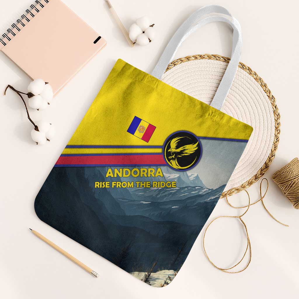 Andorra Tote Bag with Mountain Ridge and Eagle Emblem Design - Wonder Print Shop