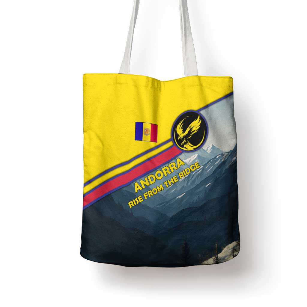 Andorra Tote Bag with Mountain Ridge and Eagle Emblem Design - Wonder Print Shop
