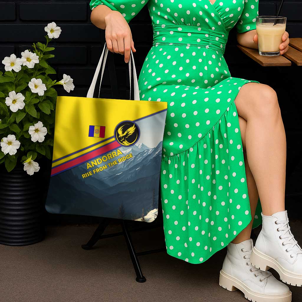 Andorra Tote Bag with Mountain Ridge and Eagle Emblem Design - Wonder Print Shop