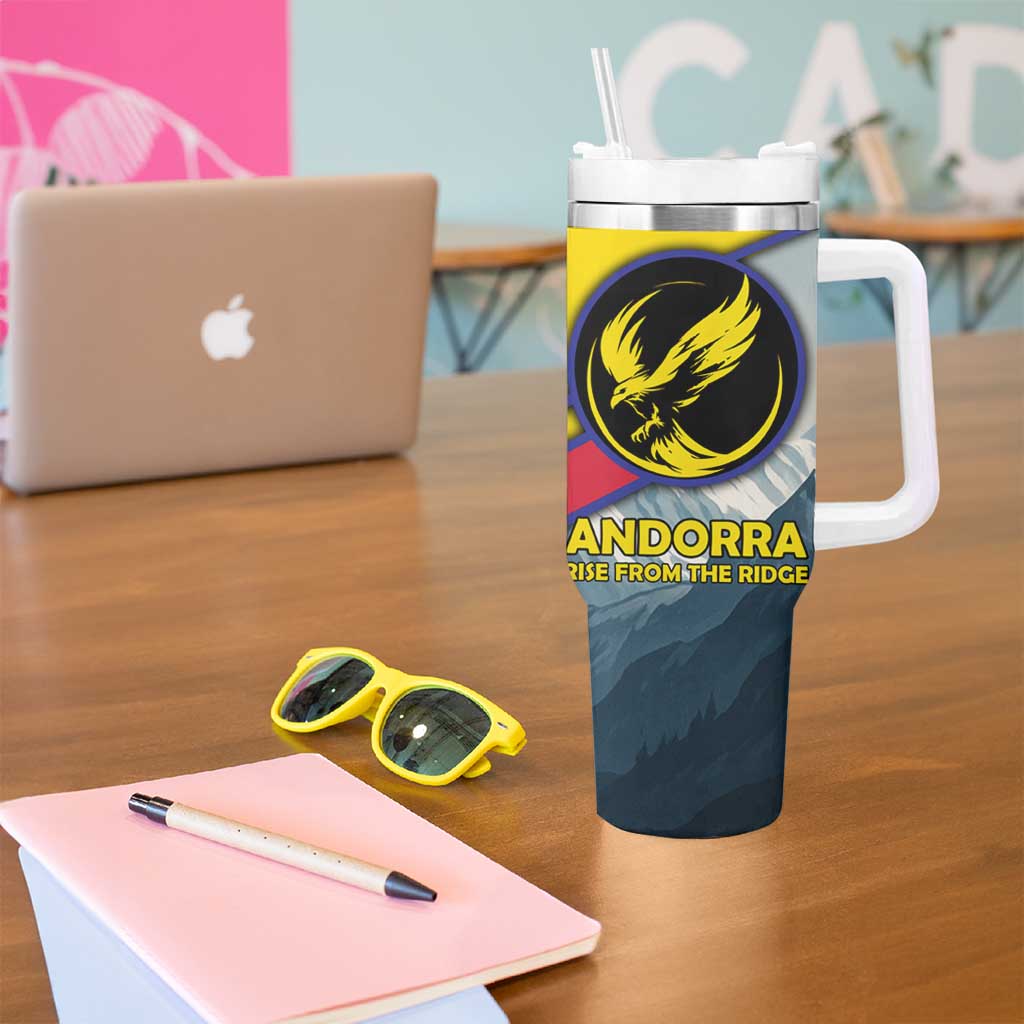 Andorra Tumbler With Handle with Mountain Ridge and Eagle Emblem Design - Wonder Print Shop