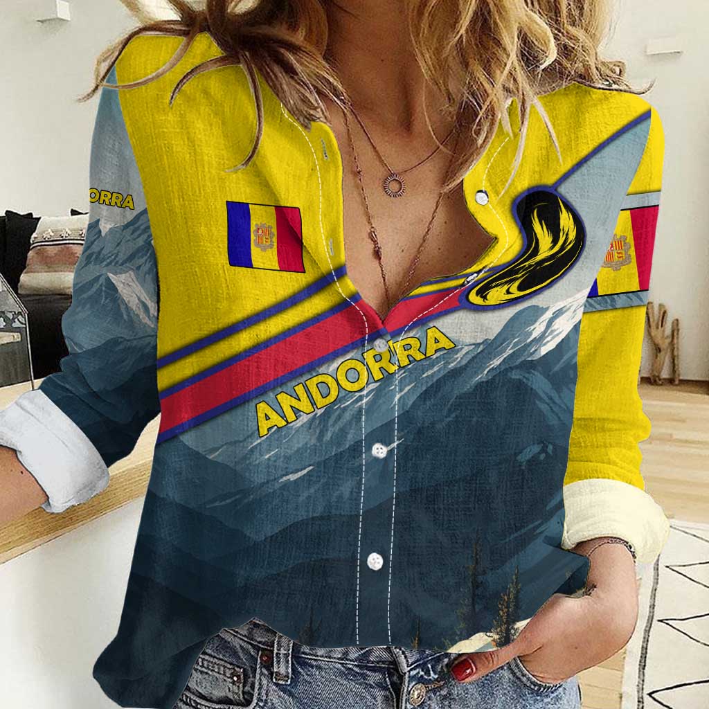 Andorra Women Casual Shirt with Mountain Ridge and Eagle Emblem Design - Wonder Print Shop