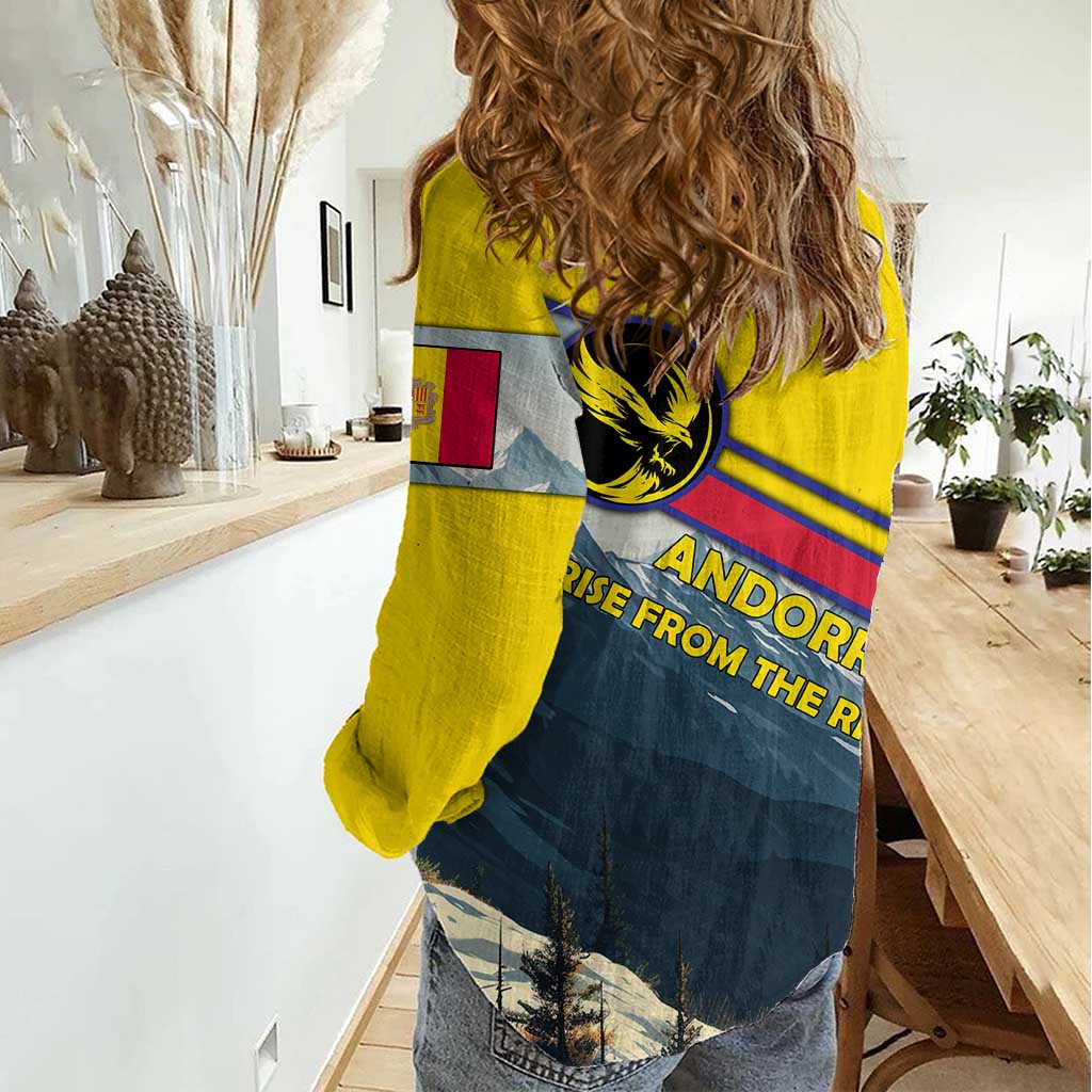 Andorra Women Casual Shirt with Mountain Ridge and Eagle Emblem Design - Wonder Print Shop