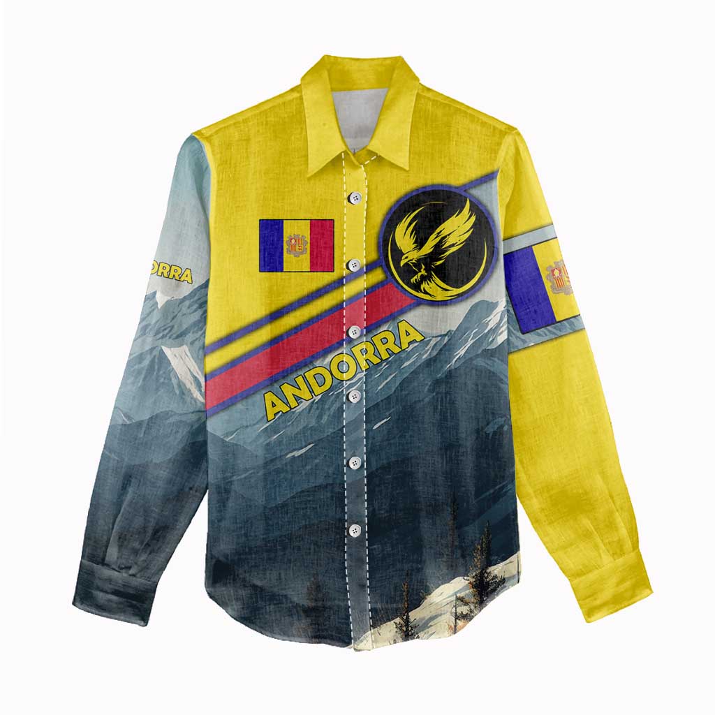 Andorra Women Casual Shirt with Mountain Ridge and Eagle Emblem Design - Wonder Print Shop