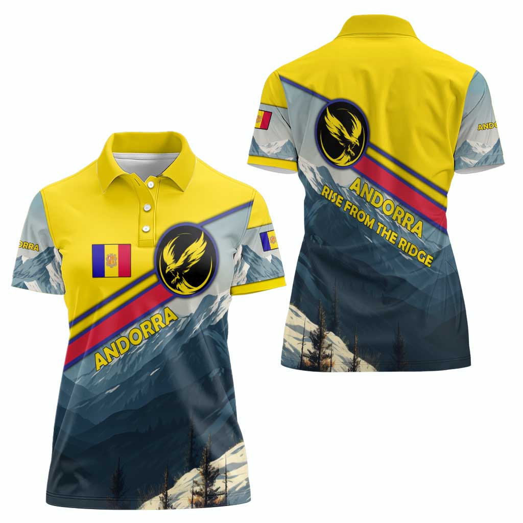 Andorra Women Polo Shirt with Mountain Ridge and Eagle Emblem Design - Wonder Print Shop