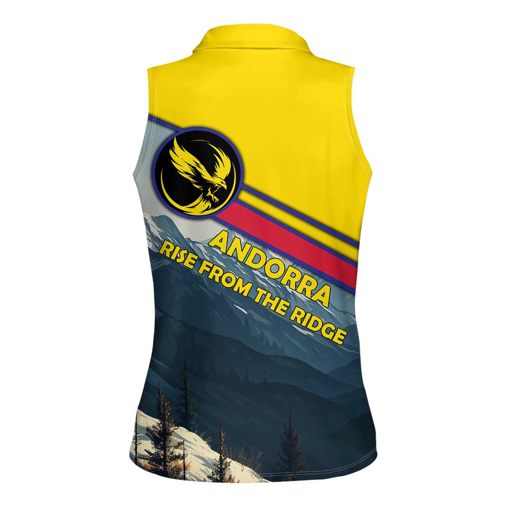 Andorra Women Sleeveless Polo Shirt with Mountain Ridge and Eagle Emblem Design - Wonder Print Shop