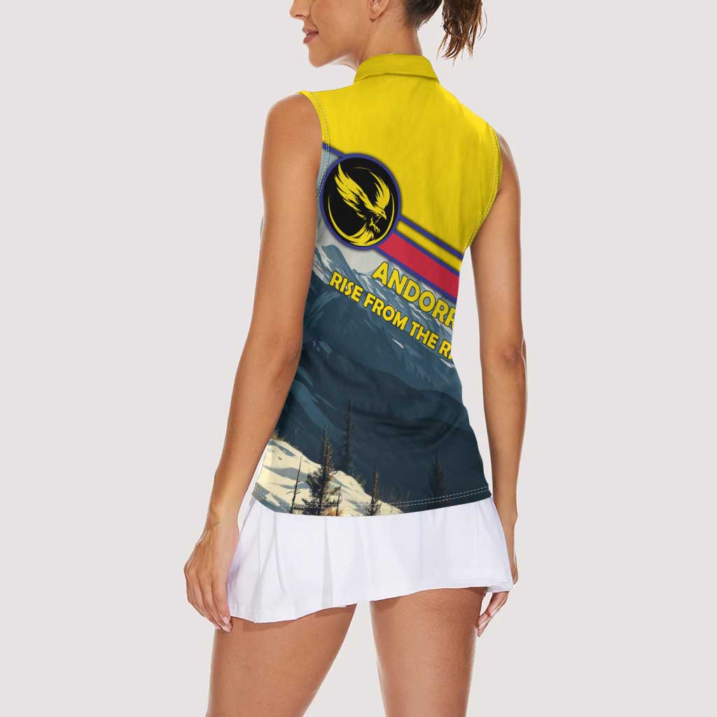 Andorra Women Sleeveless Polo Shirt with Mountain Ridge and Eagle Emblem Design - Wonder Print Shop