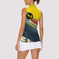 Andorra Women Sleeveless Polo Shirt with Mountain Ridge and Eagle Emblem Design - Wonder Print Shop