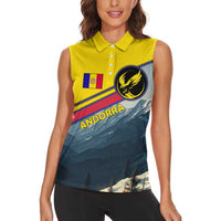 Andorra Women Sleeveless Polo Shirt with Mountain Ridge and Eagle Emblem Design - Wonder Print Shop