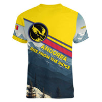 Andorra Women V-Neck T-Shirt with Mountain Ridge and Eagle Emblem Design - Wonder Print Shop