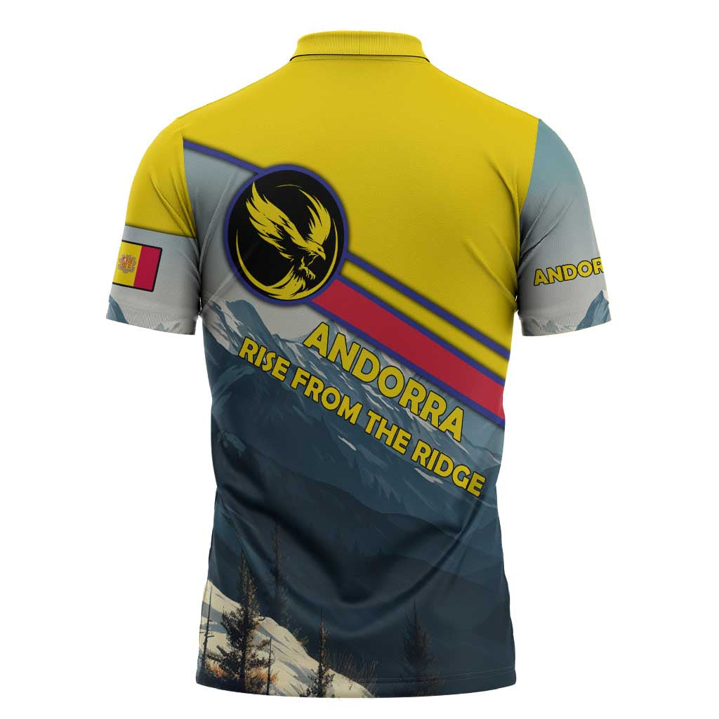 Andorra Zipper Polo Shirt with Mountain Ridge and Eagle Emblem Design - Wonder Print Shop