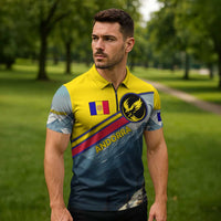 Andorra Zipper Polo Shirt with Mountain Ridge and Eagle Emblem Design - Wonder Print Shop