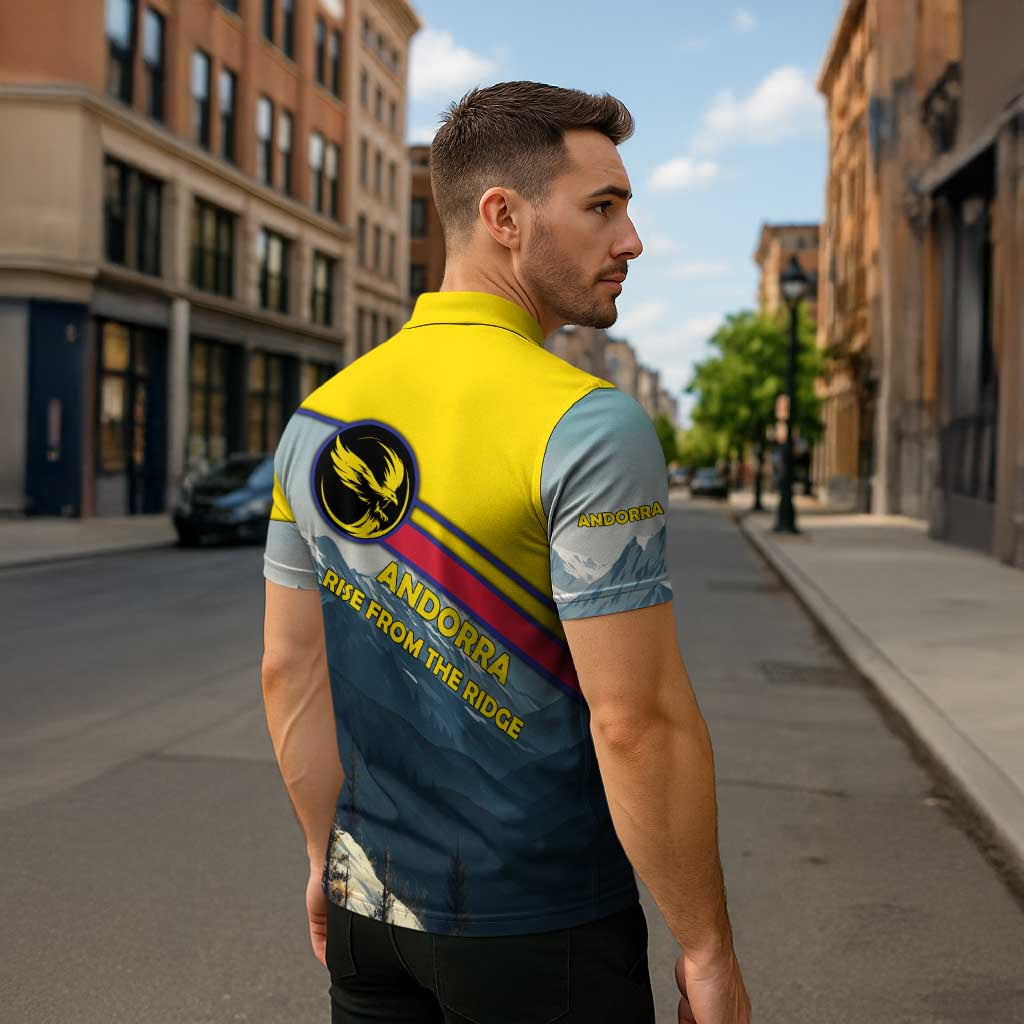 Andorra Zipper Polo Shirt with Mountain Ridge and Eagle Emblem Design - Wonder Print Shop