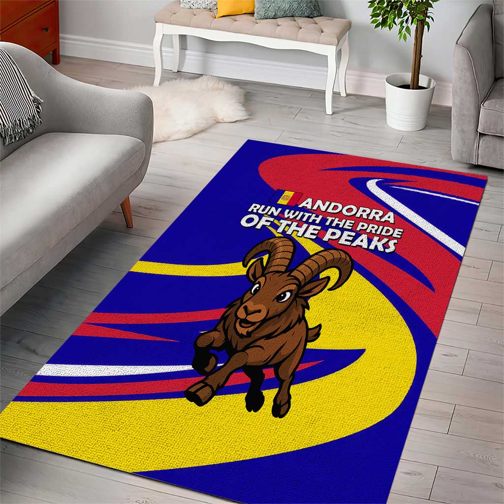 Andorra Area Rug with Cartoon Ibex and Swirl Stripe Design - Wonder Print Shop