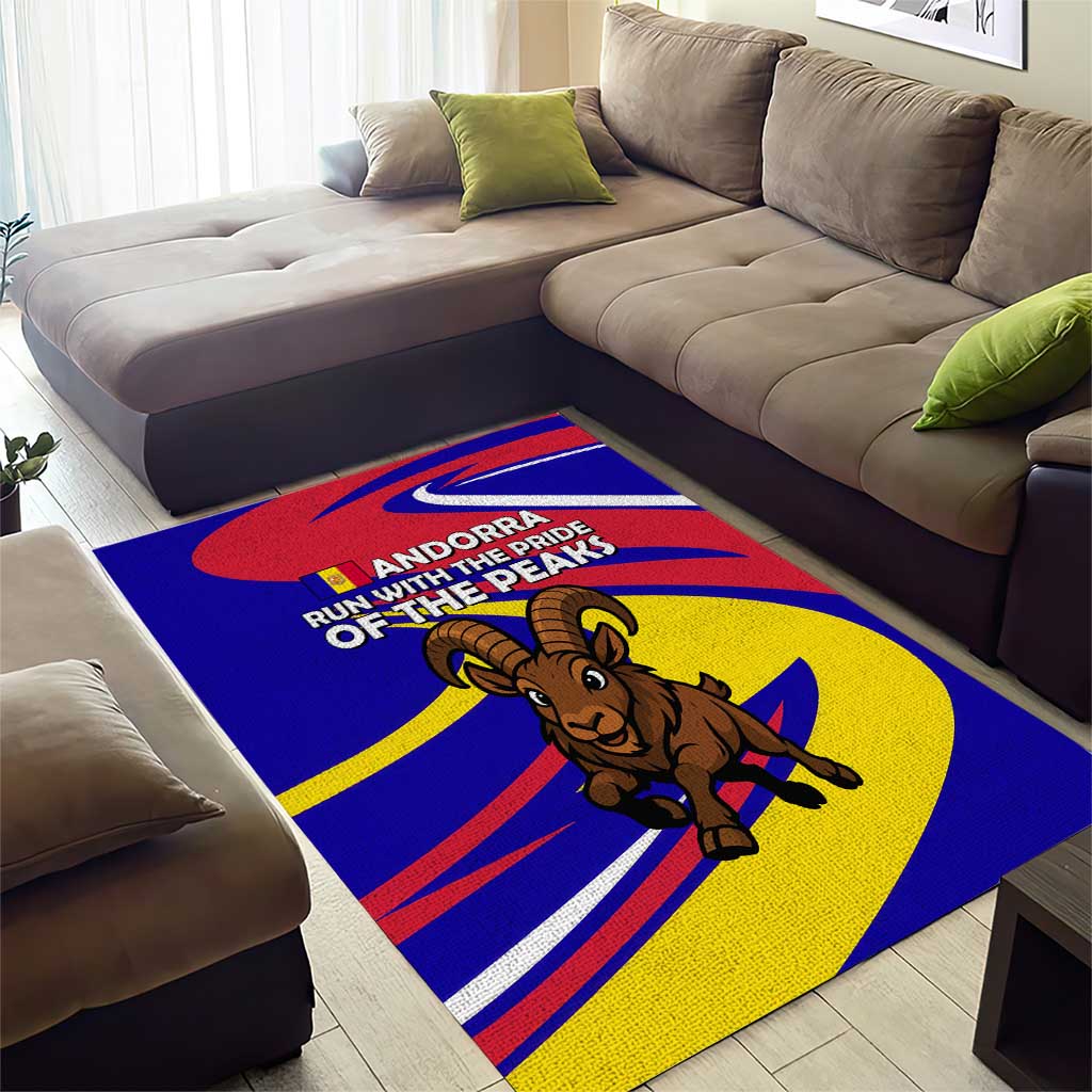 Andorra Area Rug with Cartoon Ibex and Swirl Stripe Design - Wonder Print Shop