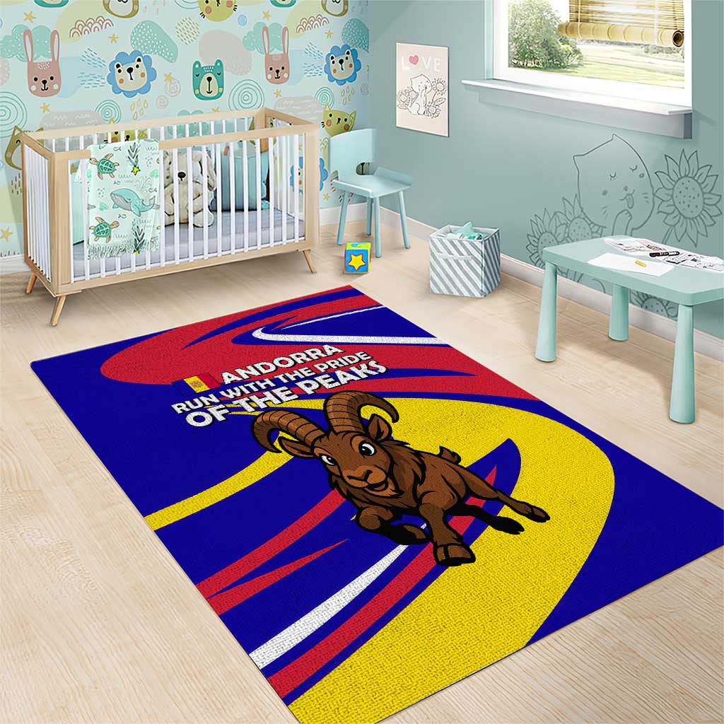 Andorra Area Rug with Cartoon Ibex and Swirl Stripe Design - Wonder Print Shop
