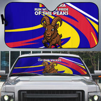 Andorra Auto Sun Shade with Cartoon Ibex and Swirl Stripe Design - Wonder Print Shop