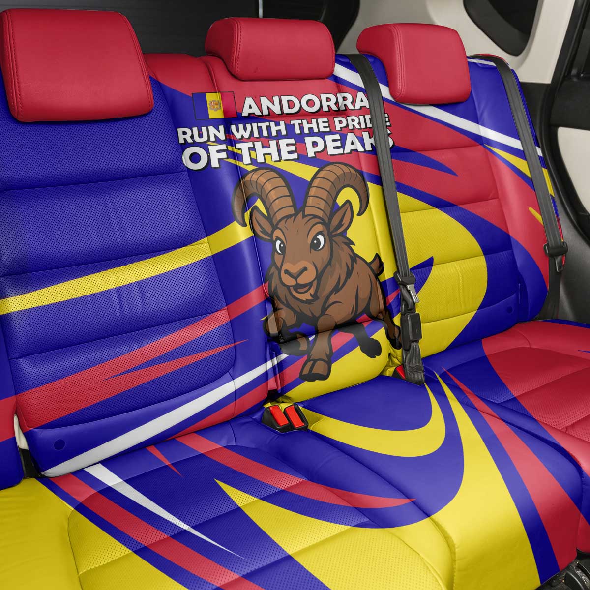 Andorra Back Car Seat Cover with Cartoon Ibex and Swirl Stripe Design - Wonder Print Shop