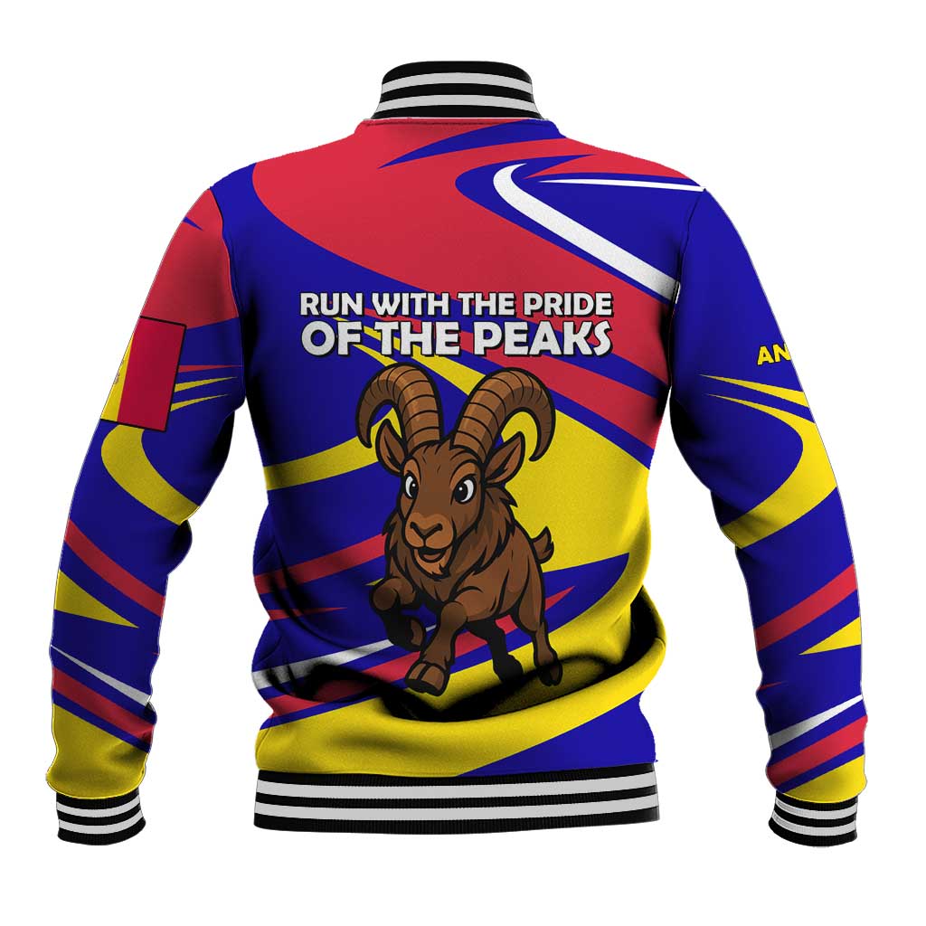 Andorra Baseball Jacket with Cartoon Ibex and Swirl Stripe Design - Wonder Print Shop