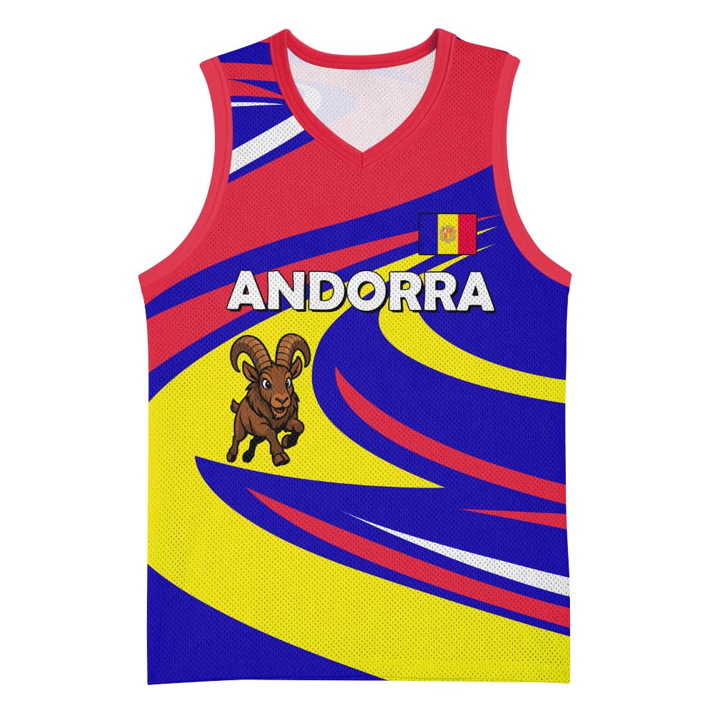Andorra Basketball Jersey with Cartoon Ibex and Swirl Stripe Design - Wonder Print Shop